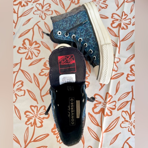 Converse Chuck 70 All Star High Top Blue Canvas Leather Sneakers A01084c - Picture 10 of 11